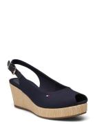 Iconic Elba Sling Back Wedge Sko Med Kilehæl Blue Tommy Hilfiger