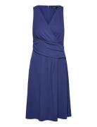 Surplice Jersey Sleeveless Dress Knælang Kjole Blue Lauren Ralph Laure...