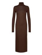 Wool-Blend Jersey Roll Neck Midi Dress Knælang Kjole Brown Polo Ralph ...