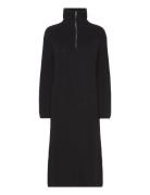 Slfbloomie Ls Knit Dress Half Zip Knælang Kjole Black Selected Femme