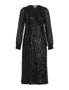 Vimaia Ls Sequin Midi Wrap Dress/Dc Knælang Kjole Black Vila