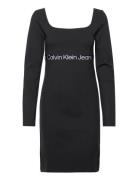 Logo Elastic Milano Dress Knælang Kjole Black Calvin Klein Jeans