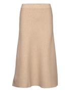 Skirt Knitted A-Shaped Knælang Nederdel Beige Tom Tailor