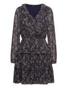 Floral Crinkle Georgette Surplice Dress Kort Kjole Navy Lauren Ralph L...