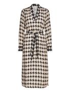 Long Dress In Houndstooth Print Knælang Kjole Cream Coster Copenhagen