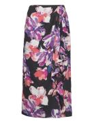 Floral Georgette Midi Skirt Knælang Nederdel Black Lauren Ralph Lauren