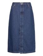 Denim Midi-Skirt Knælang Nederdel Blue Mango