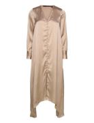 Vmemma Ls Long Satin Button Dress Wvn Knælang Kjole Beige Vero Moda