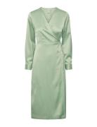 Yaspella Ls Wrap Midi Dress S. Noos Knælang Kjole Green YAS