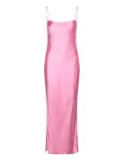 Satin Dress Knælang Kjole Pink Gina Tricot