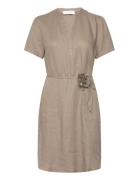 Linen Dress Kort Kjole Brown Rosemunde