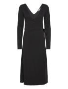 F&F Wrap Midi Dress Ls Knælang Kjole Black Tommy Hilfiger