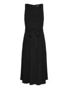 Belted Crepe Sleeveless Dress Knælang Kjole Black Lauren Ralph Lauren