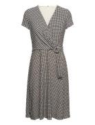 Houndstooth Jersey Surplice Dress Knælang Kjole Black Lauren Ralph Lau...