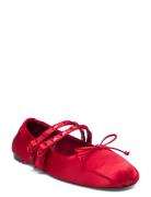 Satin Ballet Flats With Studs Ballerinasko Ballerinaer Red Mango