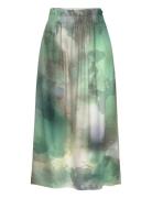 Cortona Printed Satin Skirt Knælang Nederdel Green Tamaris Apparel