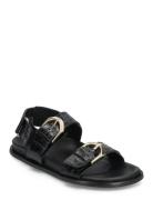 Le Alli Green Leather Sandals Flade Sandaler Black ALOHAS