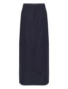 Lizagz Linen Hw Skirt Lang Nederdel Navy Gestuz