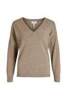 Objthess L/S V-Neck Knit Pullover Tops Knitwear Jumpers Beige Object