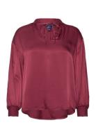 D1. Stand Collar Pop Over Blouse Tops Blouses Long-sleeved Burgundy GA...