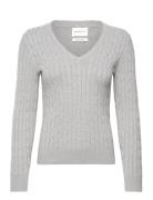 Stretch Cotton Cable V-Neck Tops Knitwear Jumpers Grey GANT