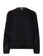 D6Aubrey Smocked Blouse Tops Blouses Long-sleeved Black Dante6