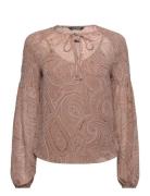 Paisley Georgette Tie-Neck Blouse Tops Blouses Long-sleeved Beige Laur...