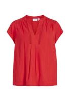 Vinensa V-Neck S/S Top Tops Blouses Short-sleeved Red Vila