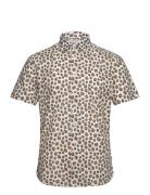 Leaf Printed Shirt S/S Tops Shirts Short-sleeved Beige Lindbergh