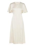 Satin Midi Slit Dress Knælang Kjole Cream ROTATE Birger Christensen