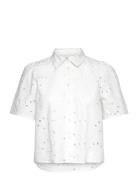 Slkiara Shirt Ss Tops Blouses Short-sleeved White Soaked In Luxury