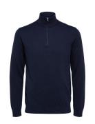 Slhberg Half Zip Cardigan Tops Knitwear Half Zip Jumpers Navy Selected...