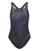 Womens Digital Printed Medalist 1 Pc Sport Swimsuits Black Speedo