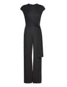 Tie-Front Jersey Wide-Leg Jumpsuit Bottoms Jumpsuits Black Lauren Ralp...