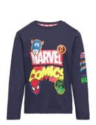 Long-Sleeved T-Shirt Tops T-shirts Long-sleeved T-Skjorte Navy Marvel