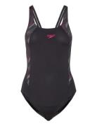 Womens Hyperboom Splice Muscleback 1 Pc Sport Swimsuits Black Speedo