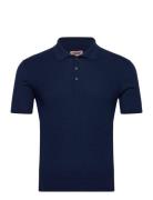 Waffle Polo Ss Tops Knitwear Short Sleeve Knitted Polos Navy Baracuta