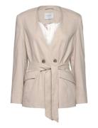 D6Sera Belted Linen Blazer Blazers Double Breasted Blazers Beige Dante...