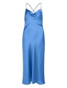 Objsateen S/L Midi Dress E Div Maxikjole Festkjole Blue Object