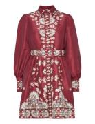 Mathilde Belted Printed Mini Dress Kort Kjole Burgundy Malina