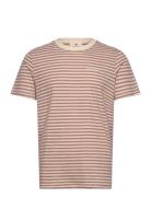 Akrod S/S Cot/Linen Stripe Tee Tops T-Kortærmet Skjorte Brown Anerkjen...