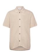 Gideon Knit Shirt Tops Shirts Short-sleeved Cream Les Deux