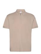Slhfave Zip Ss Polo Noos Tops Polos Short-sleeved Cream Selected Homme