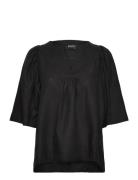 Ellie Linen Top Tops Blouses Short-sleeved Black Ella&il