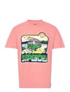 Neon Travel Graphic Loose Tee Tops T-Kortærmet Skjorte Pink Superdry