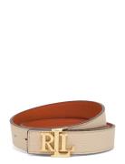 Logo Reversible Pebbled Leather Belt Bælte Beige Lauren Ralph Lauren