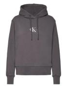 Washed Monologo Regular Hoodie Tops Sweatshirts & Hoodies Hoodies Blac...