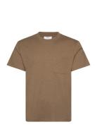 100% Cotton T-Shirt With Pocket Tops T-Kortærmet Skjorte Brown Mango