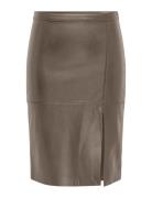 Onlnewoline Faux Leather Skirt Cc Otw Knælang Nederdel Brown ONLY