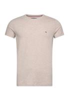 Stretch Slim Fit Tee Tops T-Kortærmet Skjorte Beige Tommy Hilfiger